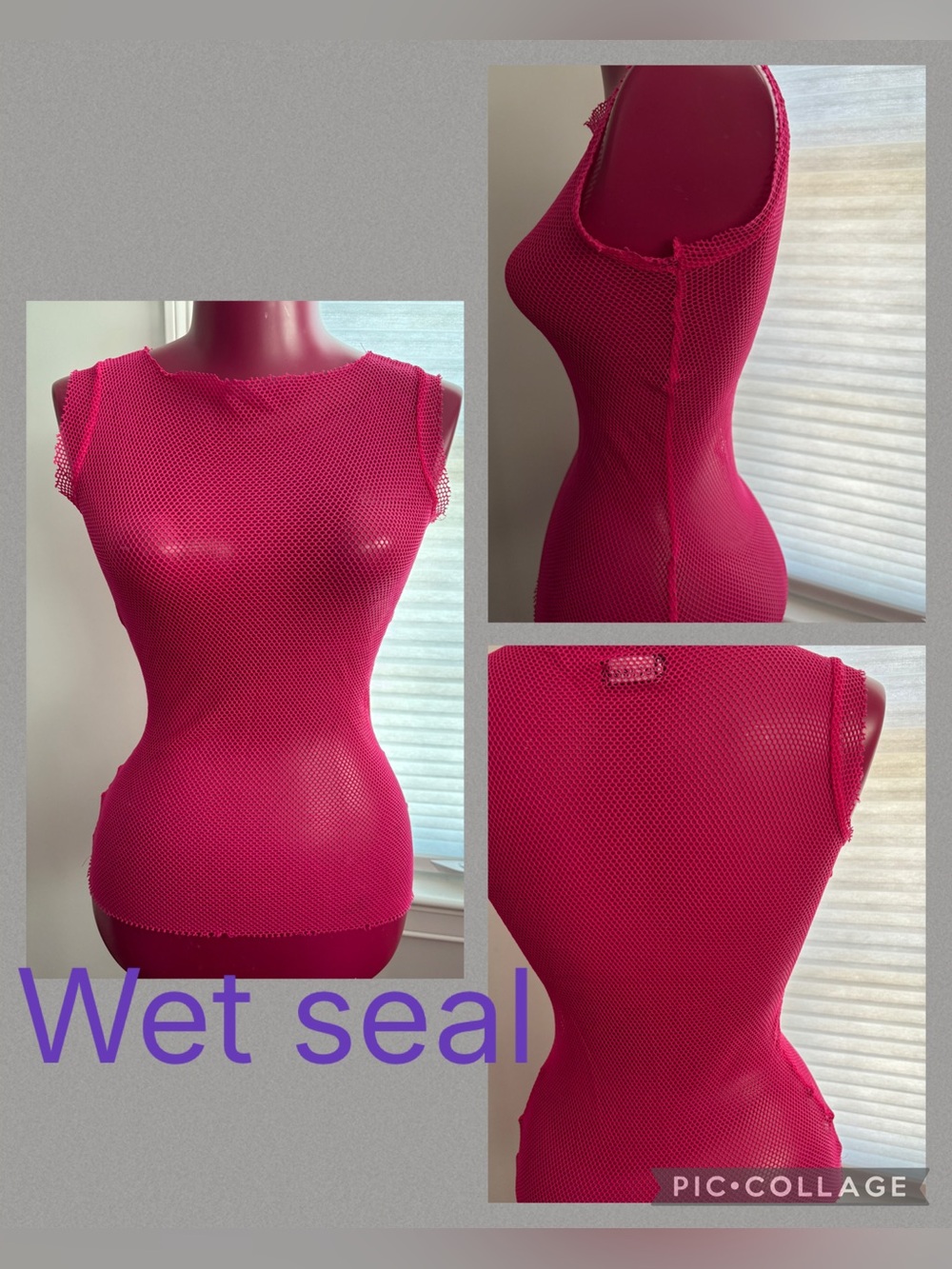 Wet Seal Y2K rare mesh sleeve less top size Medium fuchsia pink